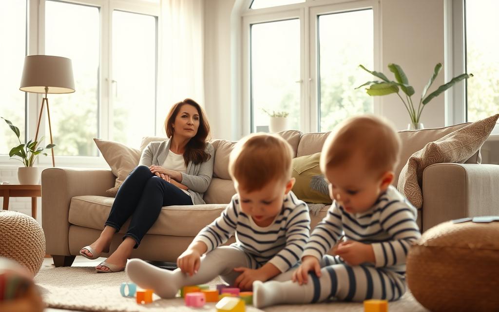 A Serene, Sun-Dappled Living Room With A Warm, Inviting Atmosphere. In The Foreground, A Mother And Father Sit On A Plush Couch, Engaged In An Earnest Discussion, Their Expressions Conveying A Sense Of Care And Concern. The Middle Ground Features A Young Child Playing Calmly On The Floor, Surrounded By Toys, Their Face Reflecting A Sense Of Contentment And Security. The Background Showcases A Panoramic Window, Allowing Natural Light To Flood The Space And Create A Sense Of Openness And Tranquility. The Overall Scene Conveys The Nuanced Dynamics Of Co-Parenting, Where The Child'S Well-Being Is Paramount, And The Parents Navigate Their Roles With Empathy And Understanding. A Serene, Sun-Dappled Living Room With A Warm, Inviting Atmosphere. In The Foreground, A Mother And Father Sit On A Plush Couch, Engaged In An Earnest Discussion, Their Expressions Conveying A Sense Of Care And Concern. The Middle Ground Features A Young Child Playing Calmly On The Floor, Surrounded By Toys, Their Face Reflecting A Sense Of Contentment And Security. The Background Showcases A Panoramic Window, Allowing Natural Light To Flood The Space And Create A Sense Of Openness And Tranquility. The Overall Scene Conveys The Nuanced Dynamics Of Co-Parenting, Where The Child'S Well-Being Is Paramount, And The Parents Navigate Their Roles With Empathy And Understanding.